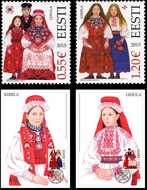 estonia folk costumes stamps